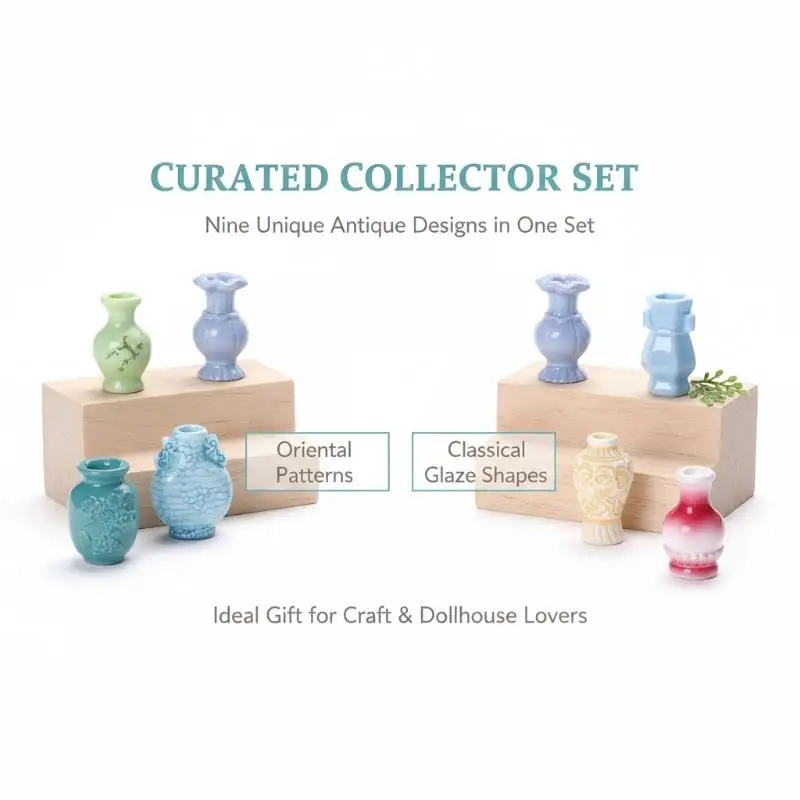 9Pcs Mini Antique Resin Vase Dollhouse Ornament Realistic Vintage Decor for Micro Landscape Decoration