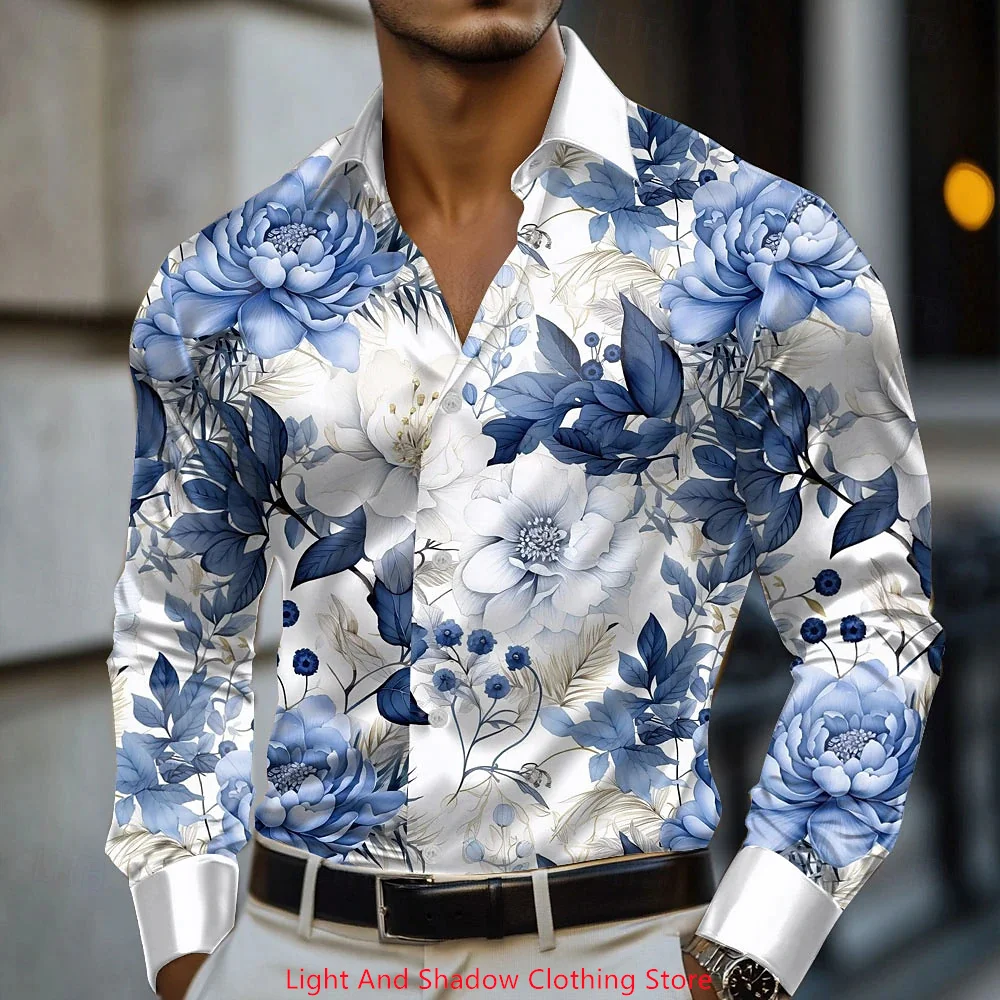 Men's Geometric Gradient Line/Wave Shirt Flip Collar Shirt Long Sleeve Business Casual Daily Summer 3D Printed Button Shirt