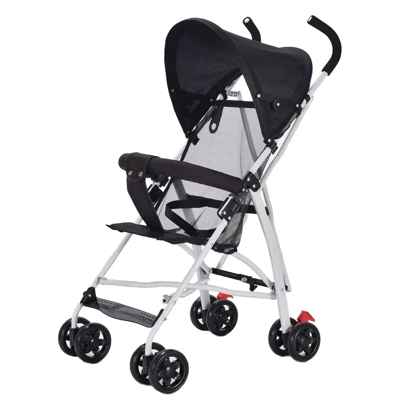 The baby stroller is super light and can be folded. Baby parachute shockproof gauze slipping artifact.