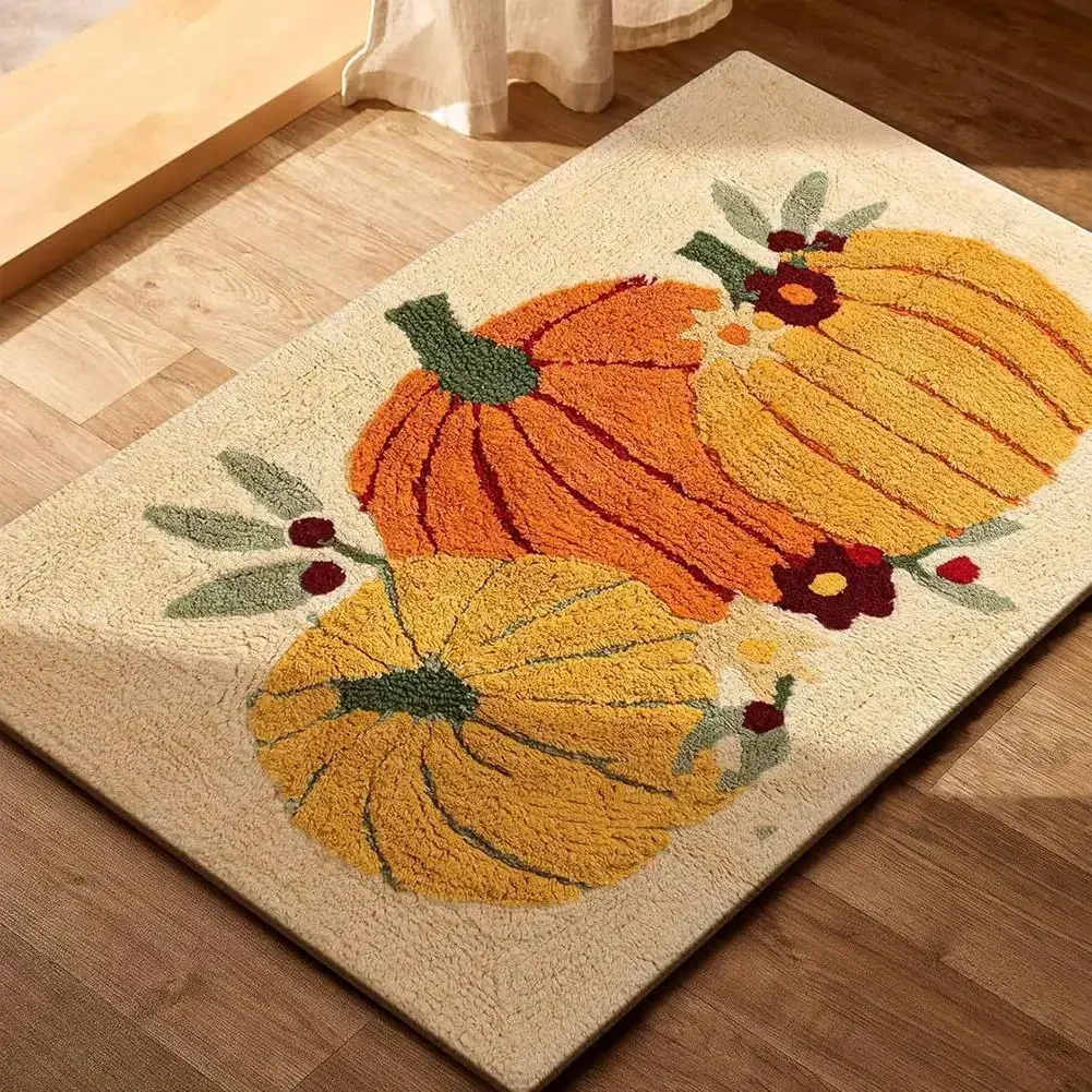 Thanksgving Fall Bathroom Rugs Non Slip Funny Cute Bath Mats For Bathroom Shower Tub Washable Absorbent Pumpkin Shape Carpet