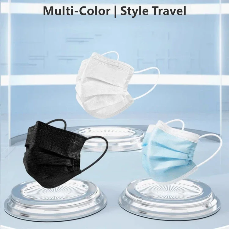 Disposable Three-Layer Mask, Blue Black and White Mixed Color Non-Woven Fabric Mask, Daily Travel Office Breathable Dust Mask