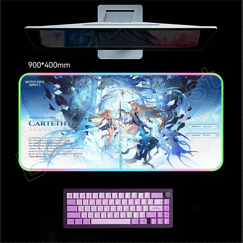 

Коврик для мыши с иллюстрацией персонажа, коврик для мыши Wuthering Waves, RGB коврик для ноутбука, аниме, Cantarella Cartethyia, коврик для клавиатуры, аксессуар для ПК, геймера
