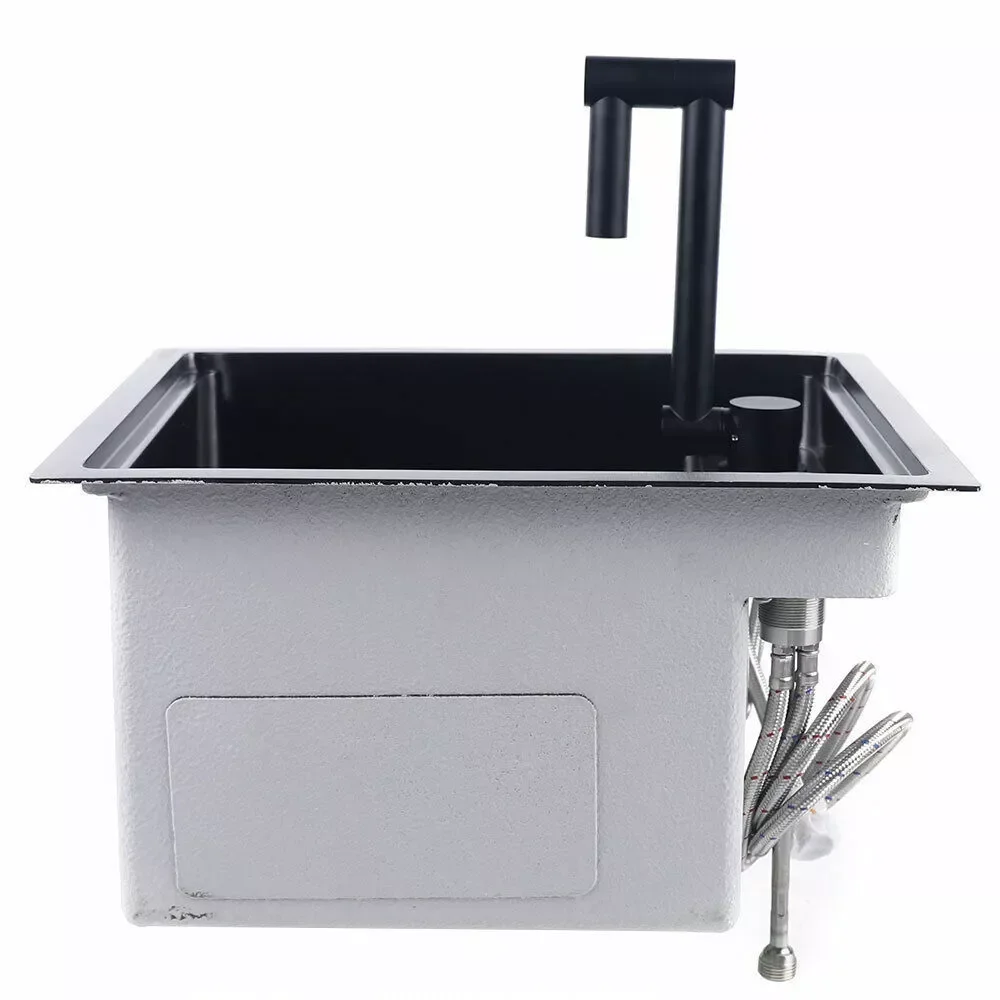 Stainless Steel Hidden Kitchen Square Sink Single Bowl W/Folding Faucet 10kg Kitchen Sink