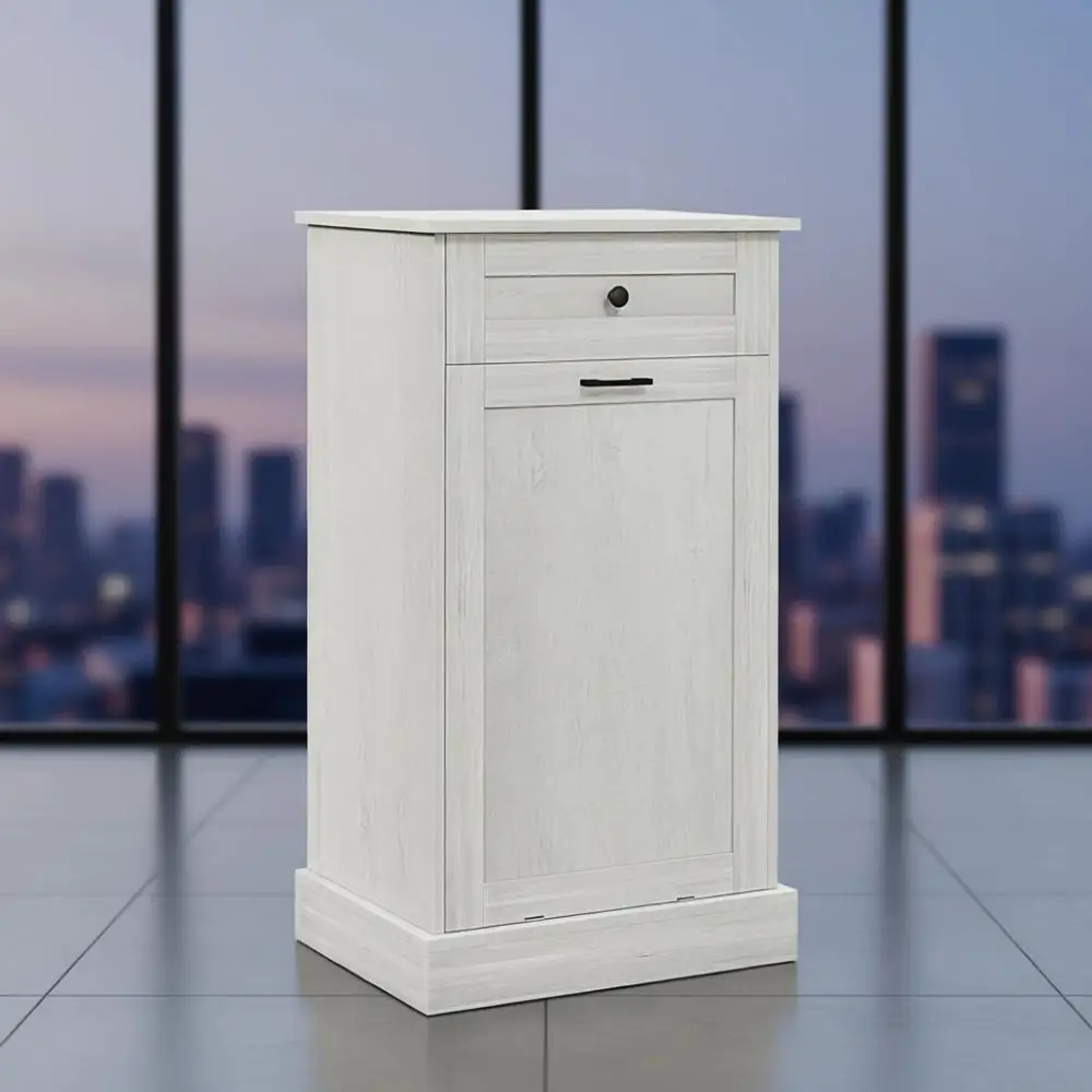 

Деревянная скрытая мусорная корзина на 10 галлонов с отсеком для хранения для кухни, прачечной или ванной комнаты, светло-серого цвета