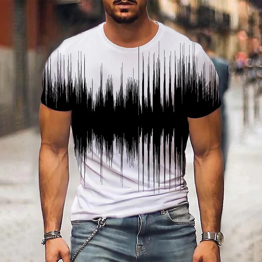 Men's T Shirt Graphic 3d Neck Black White Stripes Oversized Clothing Casual Daily Streetwear Short Sleeve Clothing Apparel 2023