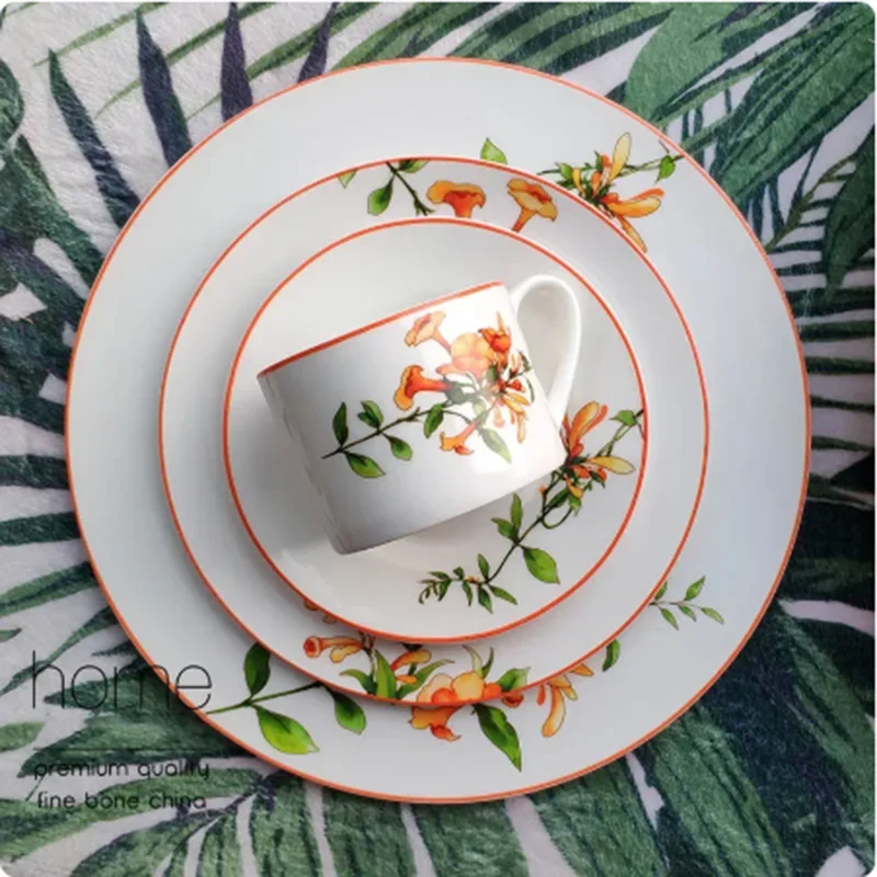 American Dinnerware Set Azalea Bone China Steak Plate Soup Plate Coffee Cup Ceramics Food Tray 10inch Full Set Tableware 1pcs