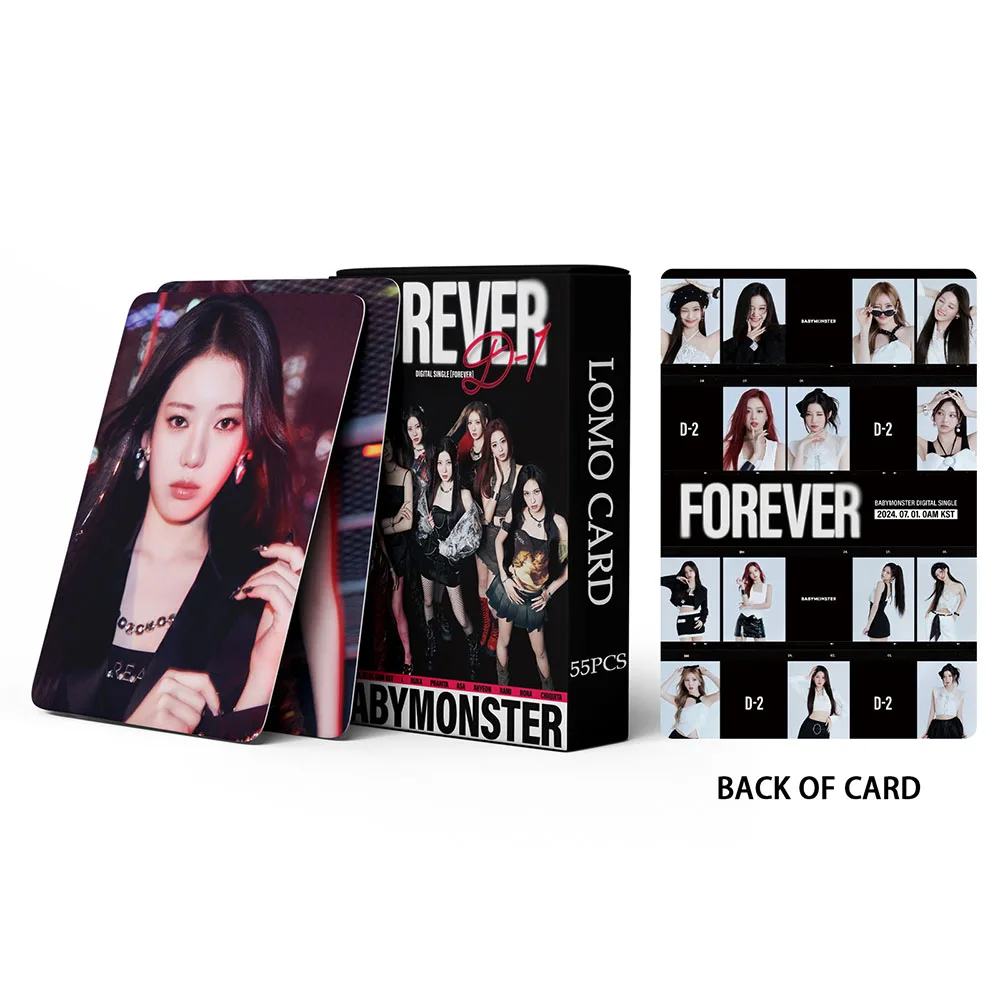 55Pcs/Box KPOP Babymonster FOREVER Album New Photocards List Asa Ahyeon Ruka Rami Pharita Fashion Two Sides Lomo Cards Fans Gift