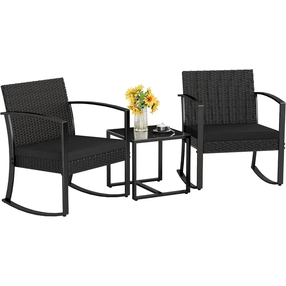 

3-Piece Resin Outdoor Bistro Set with Cushions for Patio, Porch, and Yard (Black)