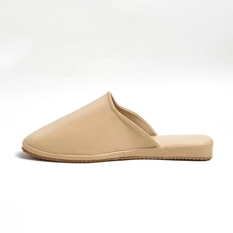 

Sheep Leather Slide Womens House Shoes Comfy Slipper Slip-resist Square Toes Scuff
