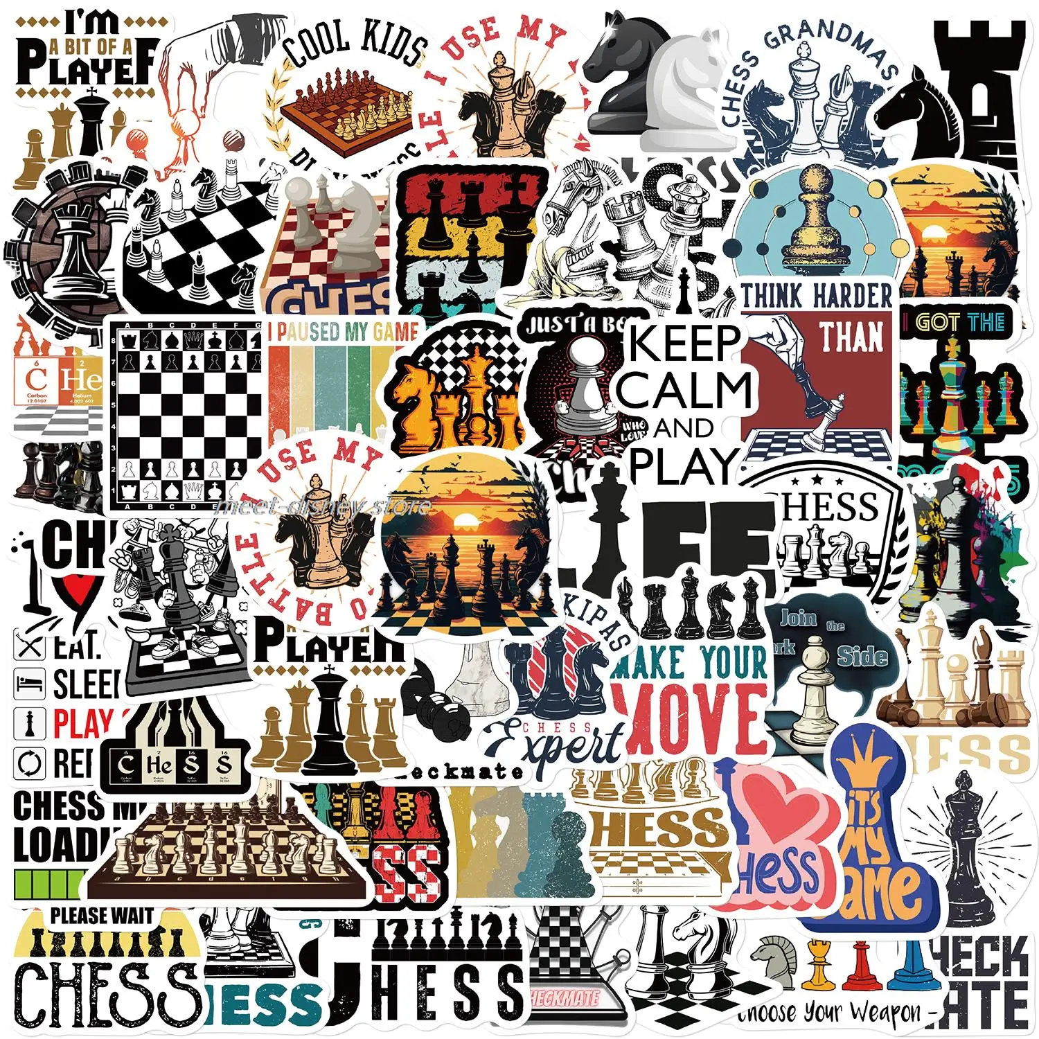 50PCS Chess Game Stickers Chart Cartoon Creative Luggage Waterproof Notebook Stationery Box Water Cup Wholesale Sticker