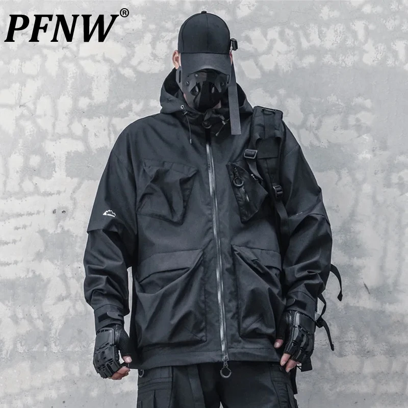 

PFNW Men's New Tide Trendy Darkwear Hooded Multi Pockets Hooded Tactical Autumn Loose Techwear Niche Design Coat 12ZX2336