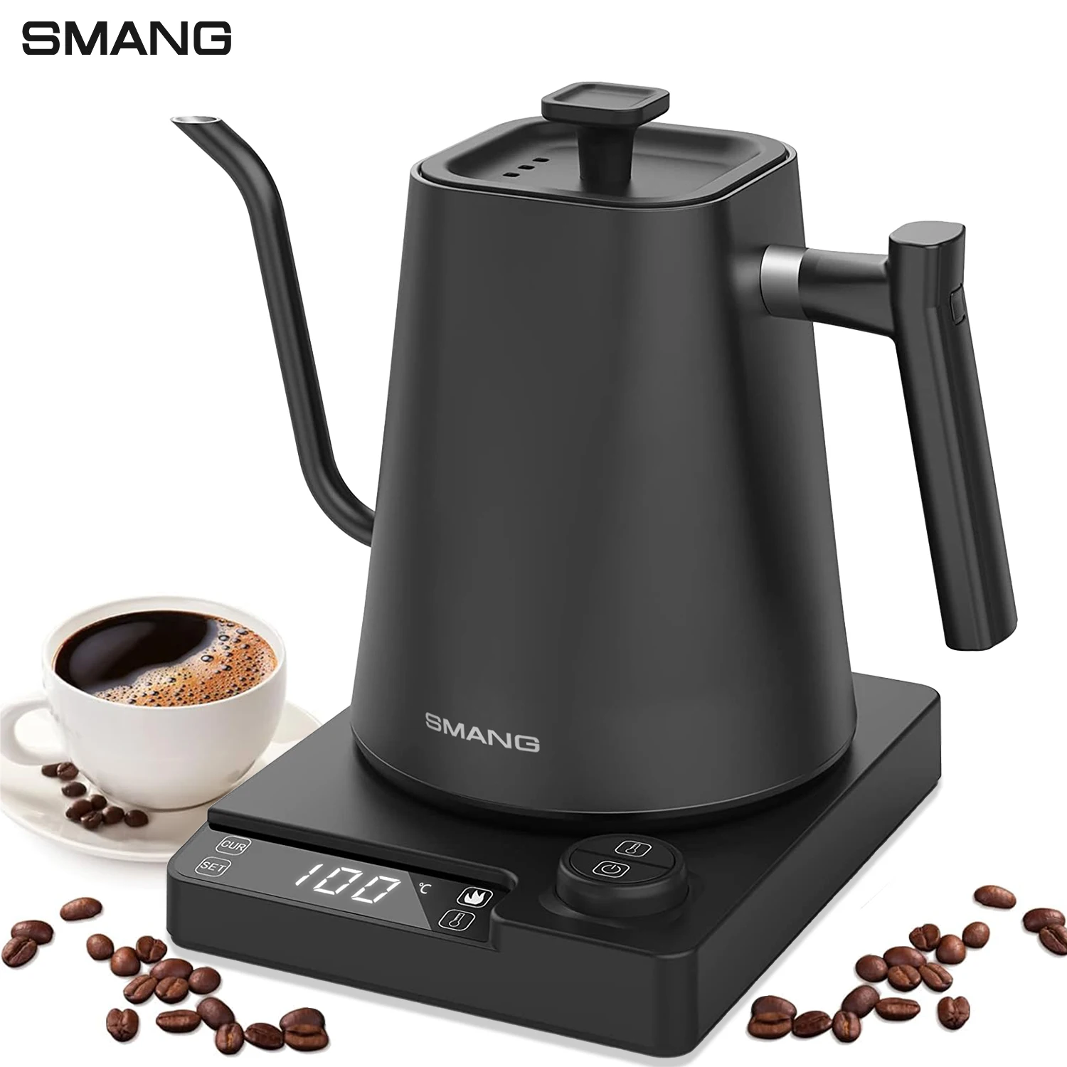 SMANG 1200W Gooseneck Electric Kettle 1L Temperature Control Coffee Kettle Pour Over Coffee Kettle Rapid Heating Kettle