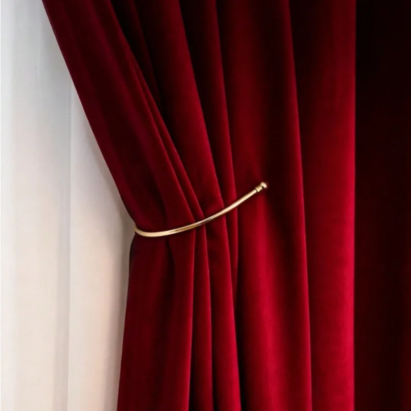 1 Piece Modern Minimalist Red Living Room Curtains Bedroom Luxury Heavy Duty Insulated Velvet Curtains
