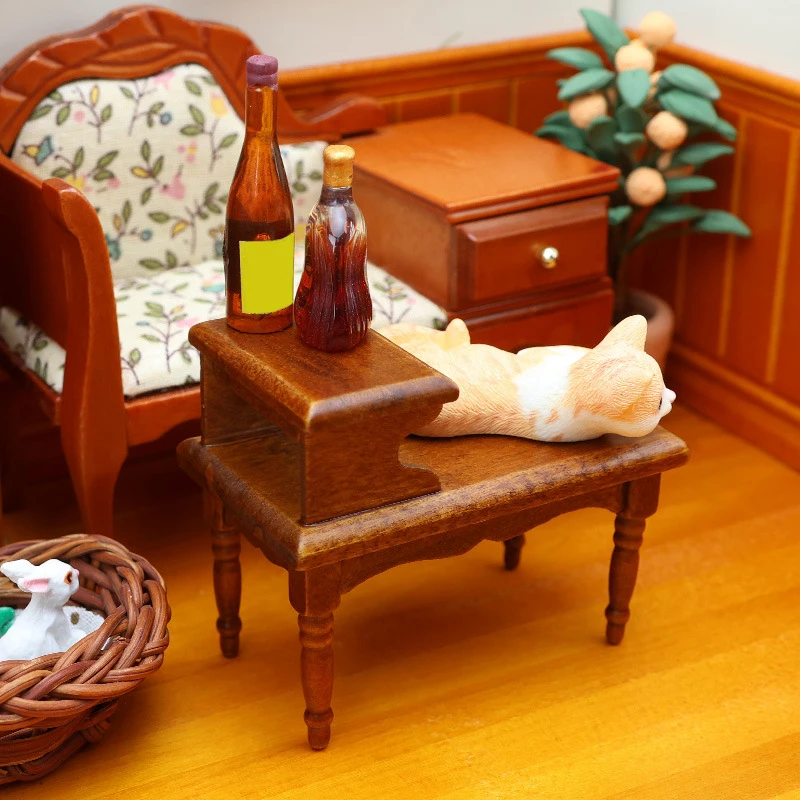 Dollhouse Miniature Single/Double-layer Coffee Table Side Table Living Room Furniture Model Decor Toy Doll House Accessories