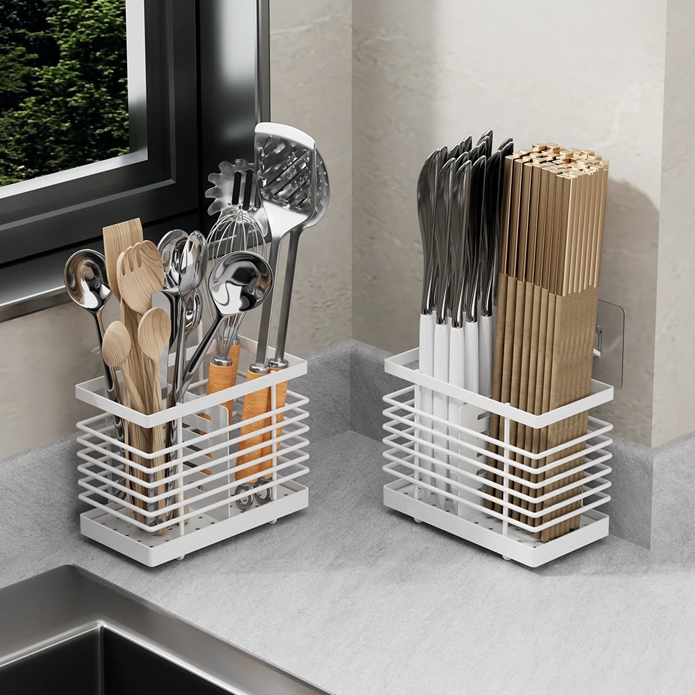 Kitchen Cutlery Organizer Wall Mounted Utensil Holder Drying Rack For Forks Spoons Chopsticks Organizer