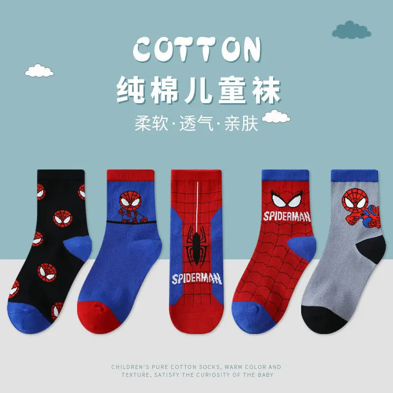 Cartoon Anime Hero Cotton Tube Socks para crianças, Disney Baby, homem-aranha, meninos, crianças, aleatório, outono, inverno, 1 par