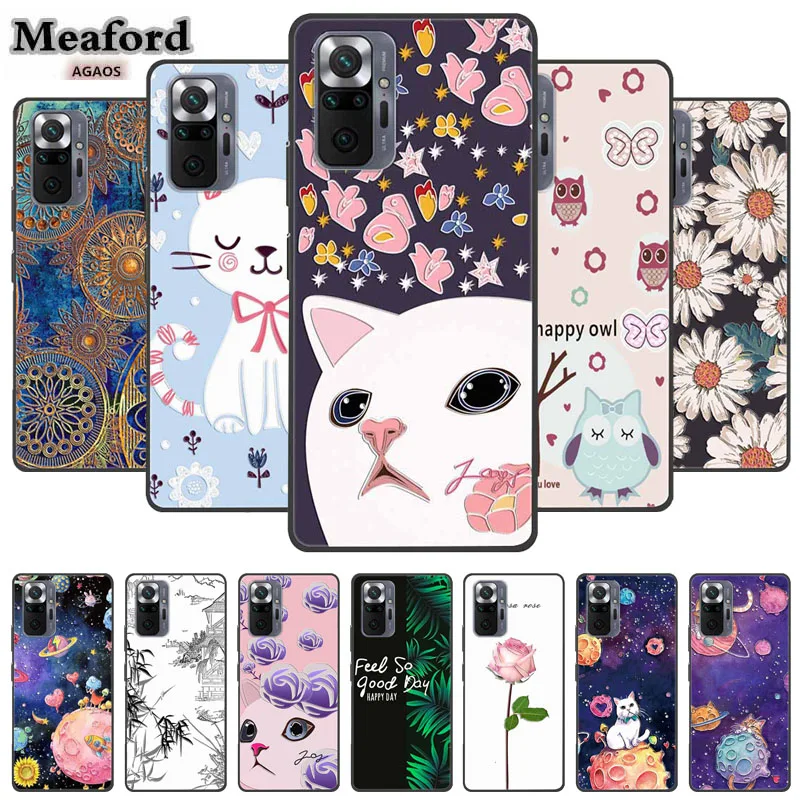 Phone Case for Redmi Note 10 Pro 3D Blossom Emboss Back Cover for Xiaomi Redmi Note 10S 10 4G 5G Silicone Soft Floral Capa Shell