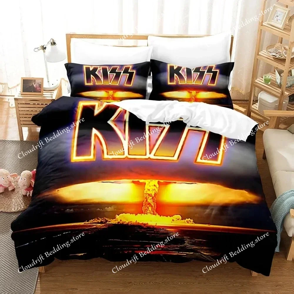 

3D Kiss Rock Band Music Bedding Set Polyester Pillowcases Quilt Cover Fashion Home Decor Gift Twin King Queen Duvet Cover026