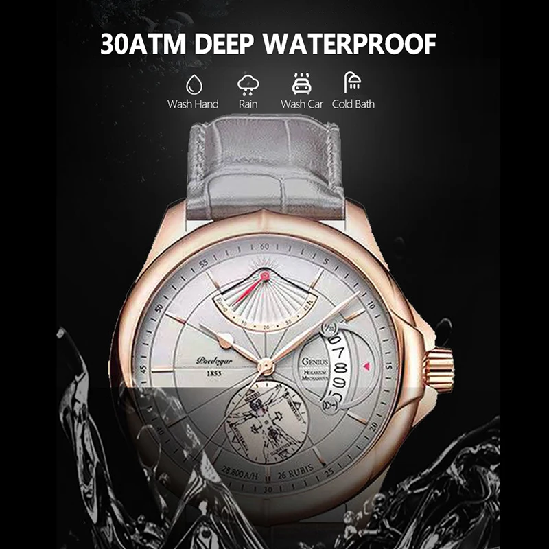 POEDAGAR Ultra Thin Watches For Men Waterproof Sport Top Brand Luxury Quartz Wristwatch Man Fashion Calendar Leather Strap Clock