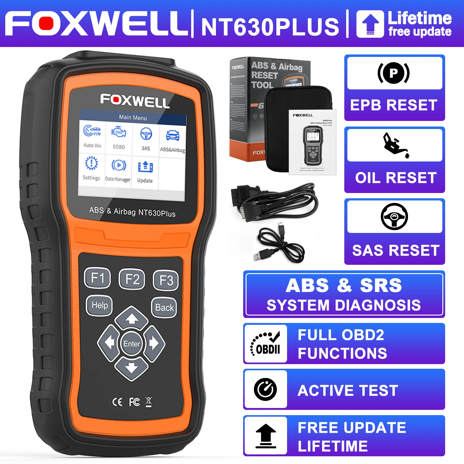 

FOXWELL NT630 Plus Wireless OBD2 Scanner with ABS and SRS, 2024 ABS Scan Tool Bleeding Brake SRS Scanner Car Code Reader