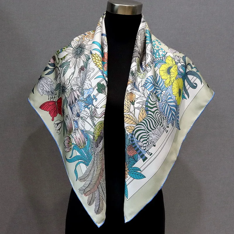 Double Sided 100% Silk Scarf Neckercehief Shawl 2026 Spring Womens Floral Scarves 88x88cm