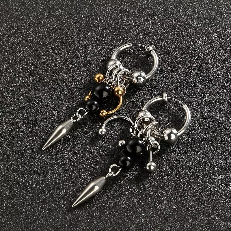 Punk Y2K Spike Rivet Ball Pearl Color Blocking Earrings Women Stainless Steel Pointed Drop Gothic Hip Hop Jewelry Accessories