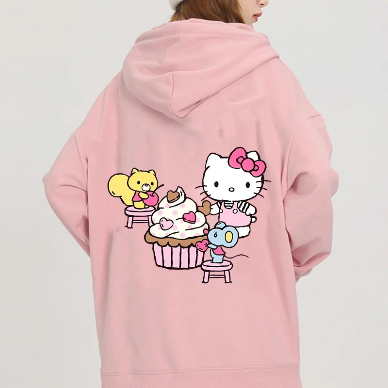Kawaii Hello Kitty casual cute print unisex hoodie spring and autumn Sanrio cartoon casual sports street print hoodie