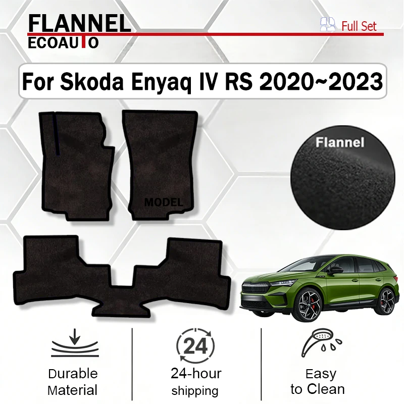 

ECOAUTO Flannel Floor Mats For Skoda Enyaq IV RS 2020~2023 Non-slip Carpets Footpads Cape Rugs Cover Foot Pads Car Accessories