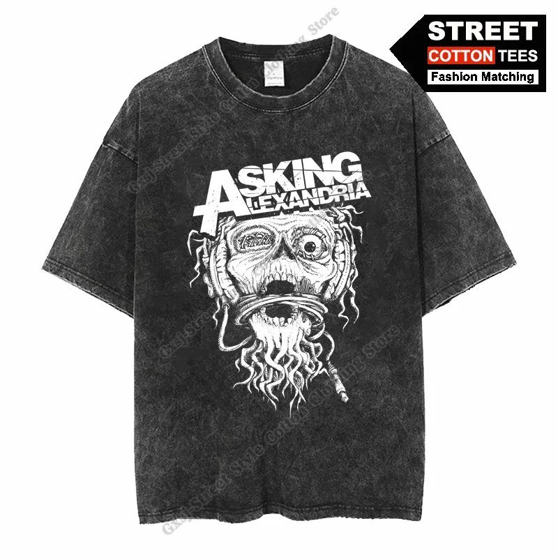 Asking Alexandria Band Fans T Shirt Gothic Retro Cotton Washed Oversized Loose T-shirt Hip Hop Men Women Casual Streetwear Tees