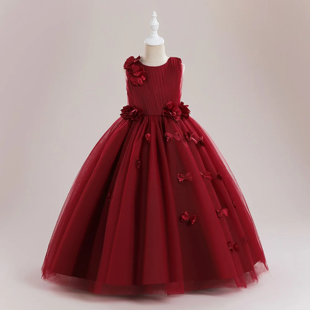 Elegant Flower Girls Party Dresses Children Christmas Costume Tulle Kids Girl Bridesmaid Dress For Wedding Formal Evening Gown