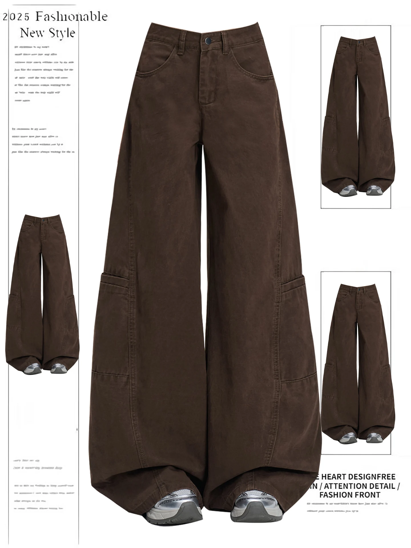 

Women's Brown Grey Baggy Y2k Cargo Jeans Grunge Jean Pants Japandi Style Vintage Harajuku Oversize Denim Trousers Clothes 2025