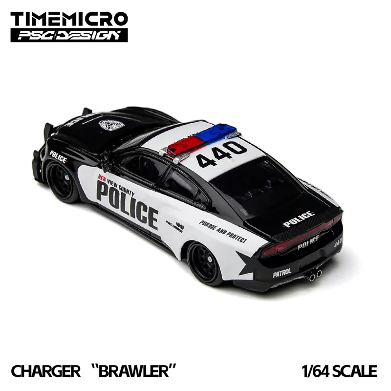 

Модель автомобиля Time Micro × PSC DESIGN 1:64 Charger Brawler Rivals Police, литая под давлением