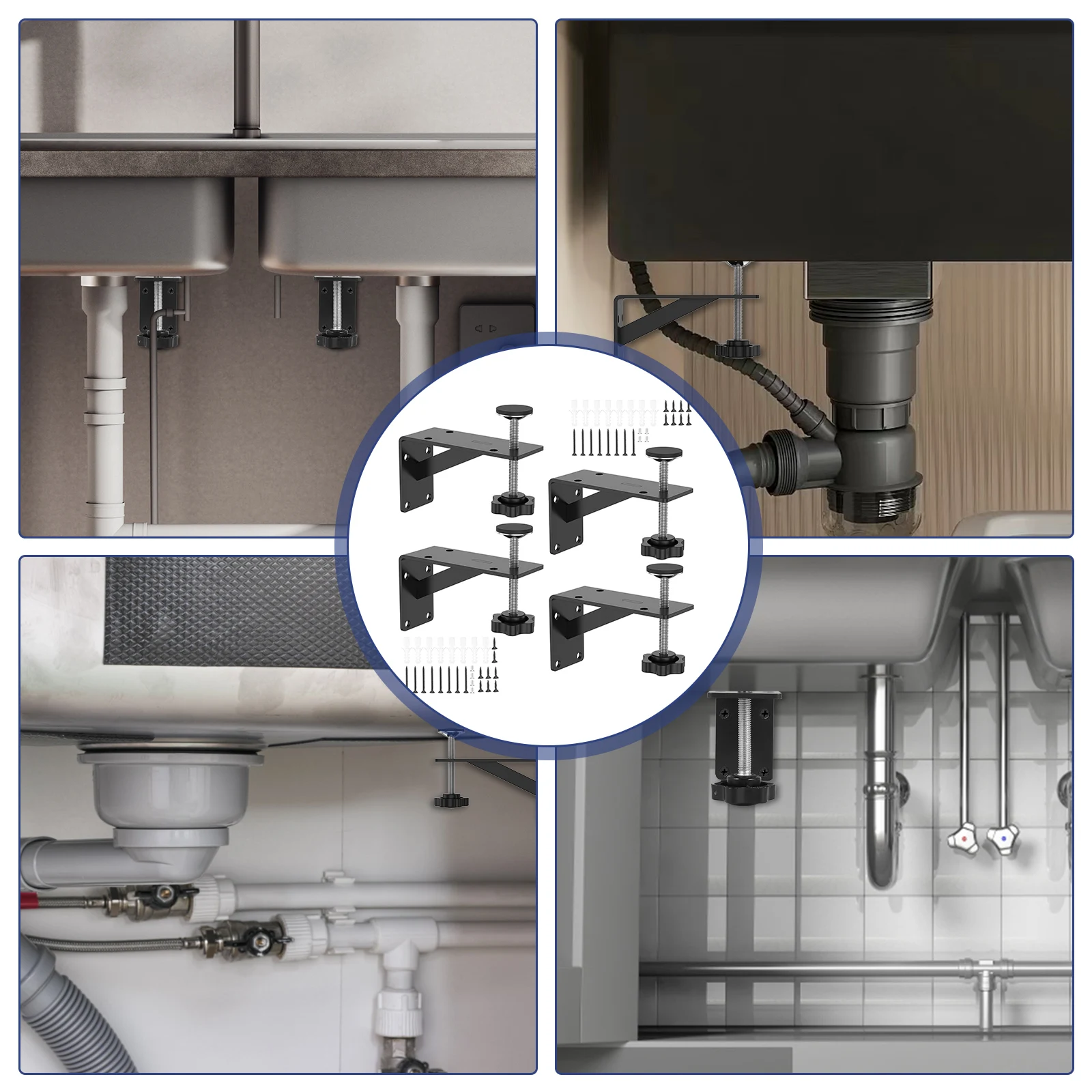 Immagine 6: 4 staffe per lavello sottopiano, supporto per lavello, kit di riparazione per lavello sottopiano per cucina, staffe per lavello sottopiano per armadio stretto