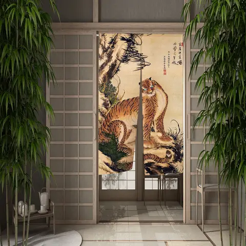 Wild Tiger Animal Japanese Door Curtain Owl Monkey Leopard Lobster Bird Kitchen Partition Curtain Entrance Hanging Half-Curtain