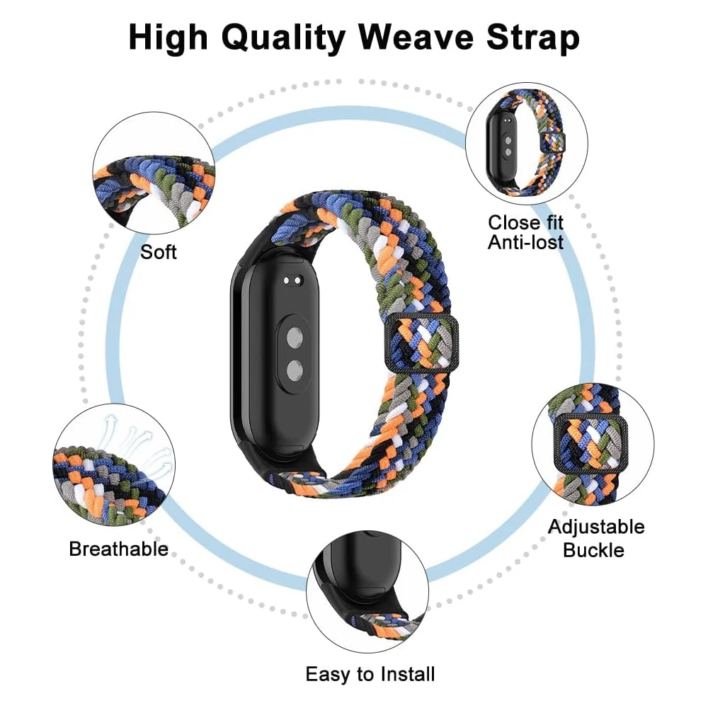 Strap for Mi Band 9 8 bracelet wrist watch accessories Elastic Nylon Braided Replacement belt correa for Xiaomi Miband 9 8 NFC