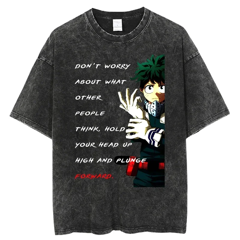 

Wholesale Japanese Anime My Hero Academia Harajuku T Shirt Men Streetwear Short Sleeve Hip Hop Oversized Washed T-shirt Male