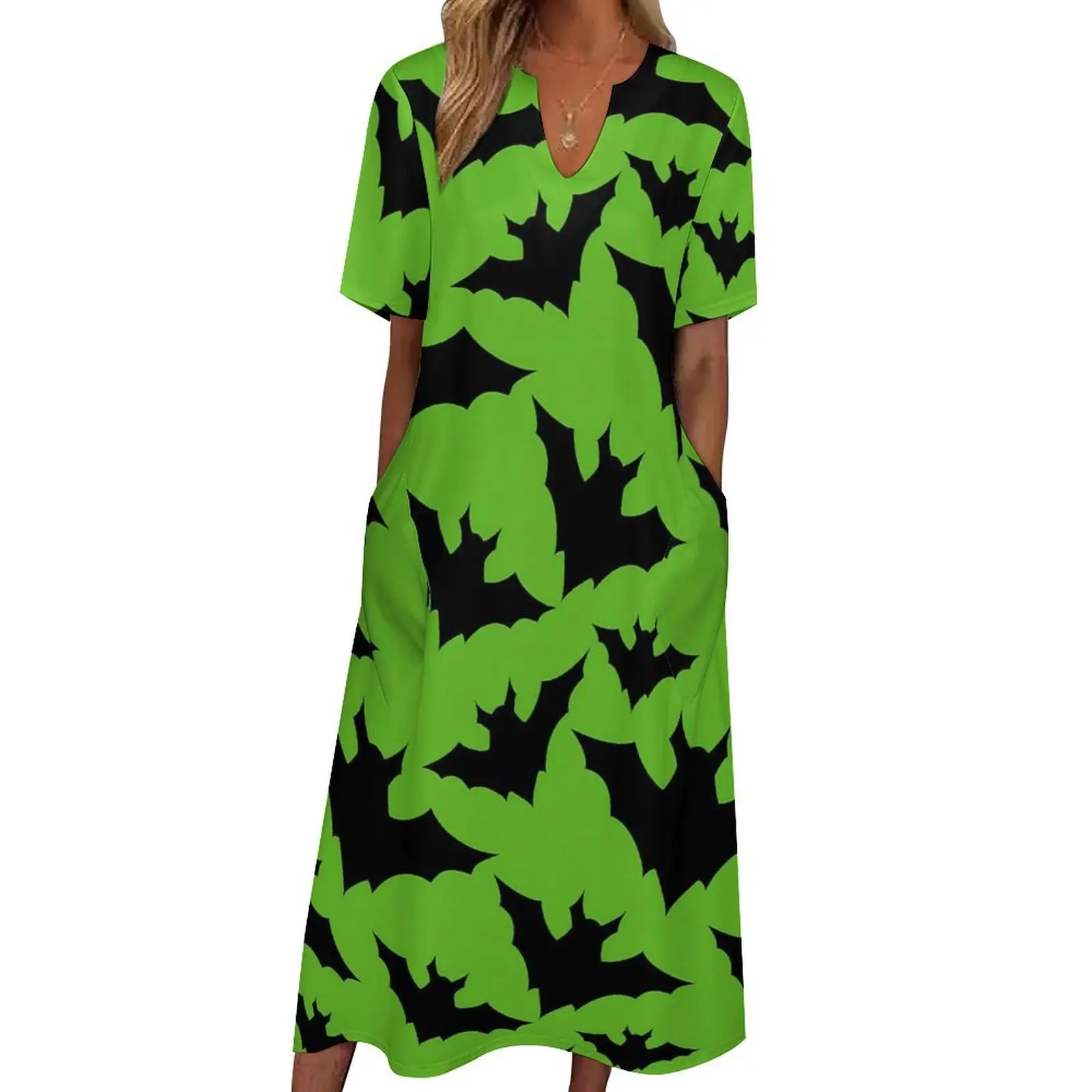 

Halloween Spooky Dress Summer Black Bats Street Wear Bohemia Long Dresses Women Kawaii Maxi Dress Birthday Present