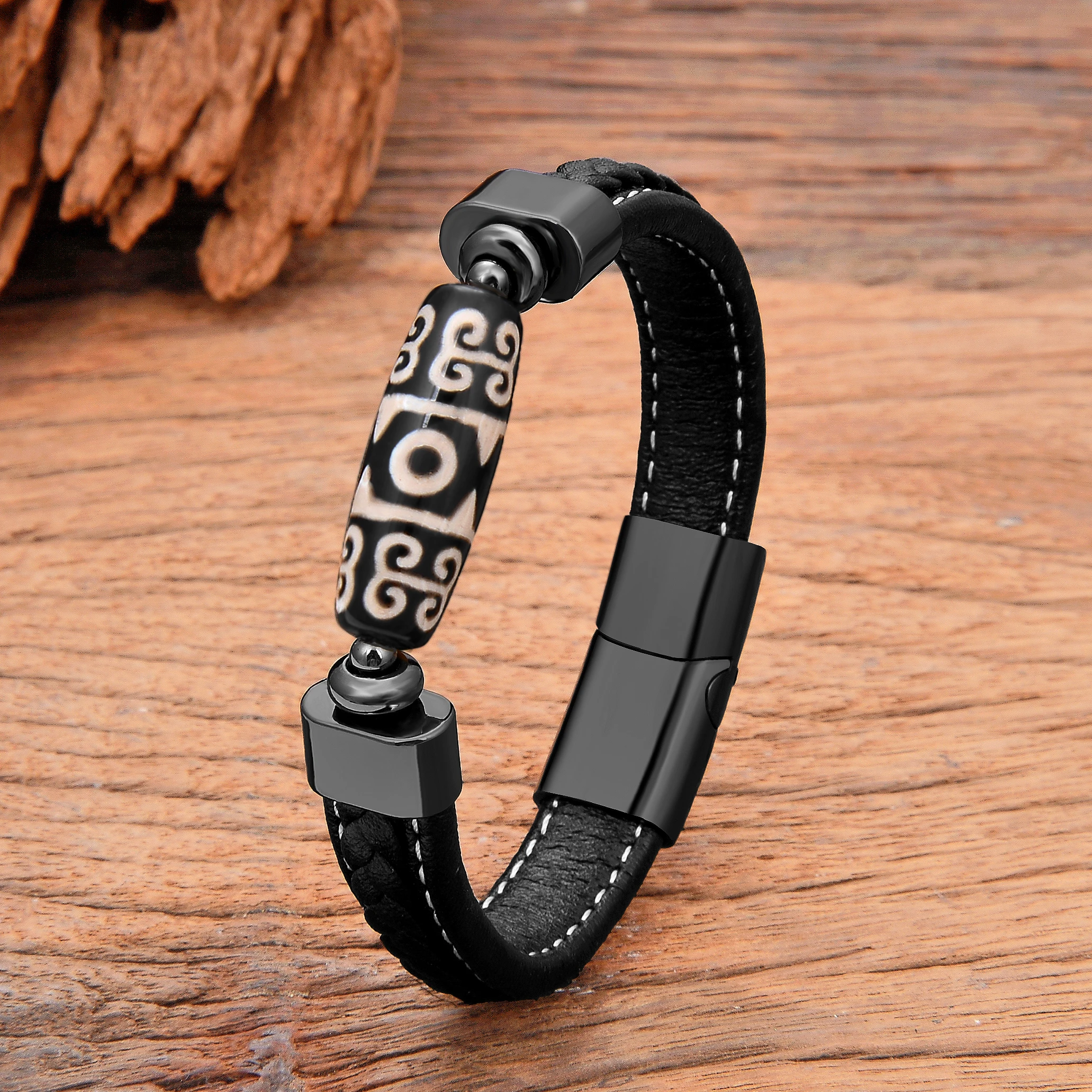 Special Pattern Dzi Tibetan Bracelet Men National Wind Natural Stone Bead Leather Bracelet for Women Mens Jewellery Gifts