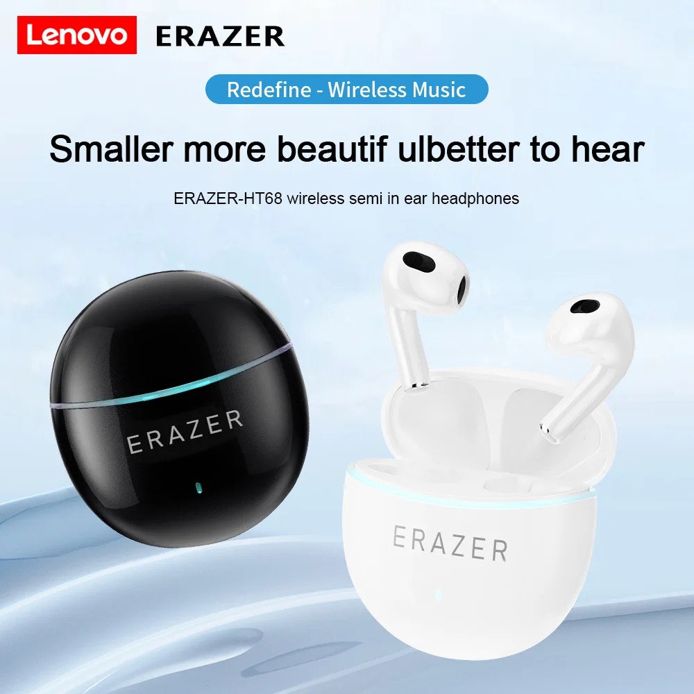 سماعات لينوفو إيكولوجي إيرازر HT68 نصف داخل الأذن بلوتوث 2025 رياضية لاسلكية جديدة عالية الجودة للحد من الضوضاء للطلاب