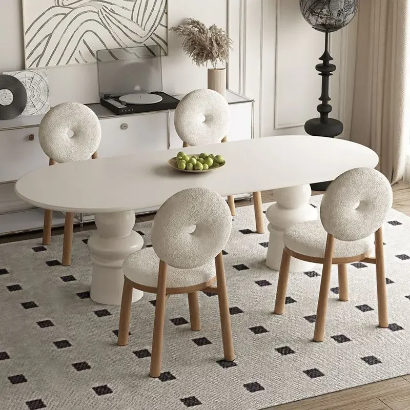 Nordic family dining chairs, bedrooms, cream style creative lamb plush makeup and dressing chairs, modern minimalist donut