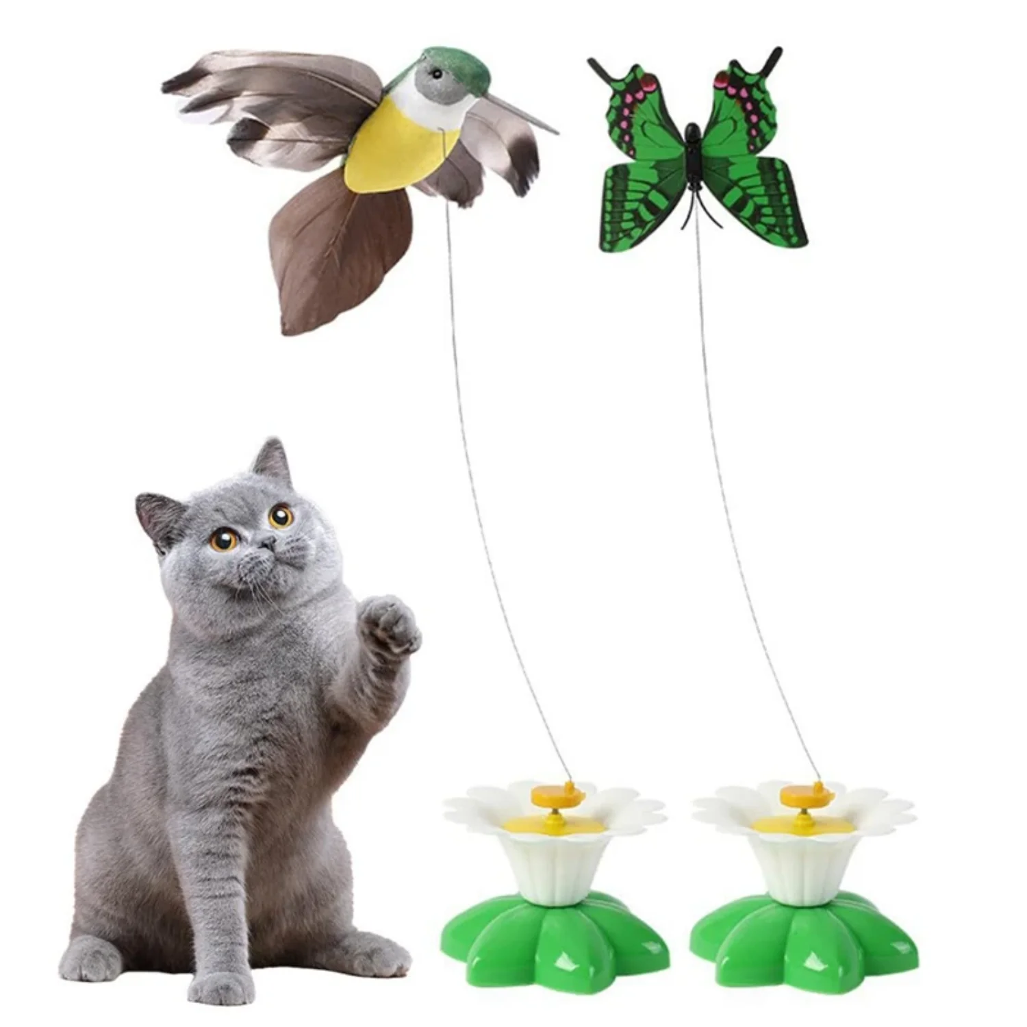 Interactive Cat Toys Simulation Feather Bird  Playing Teaser Wand Toy Kitten Teasing Stick Funny Pet Sticking  Set