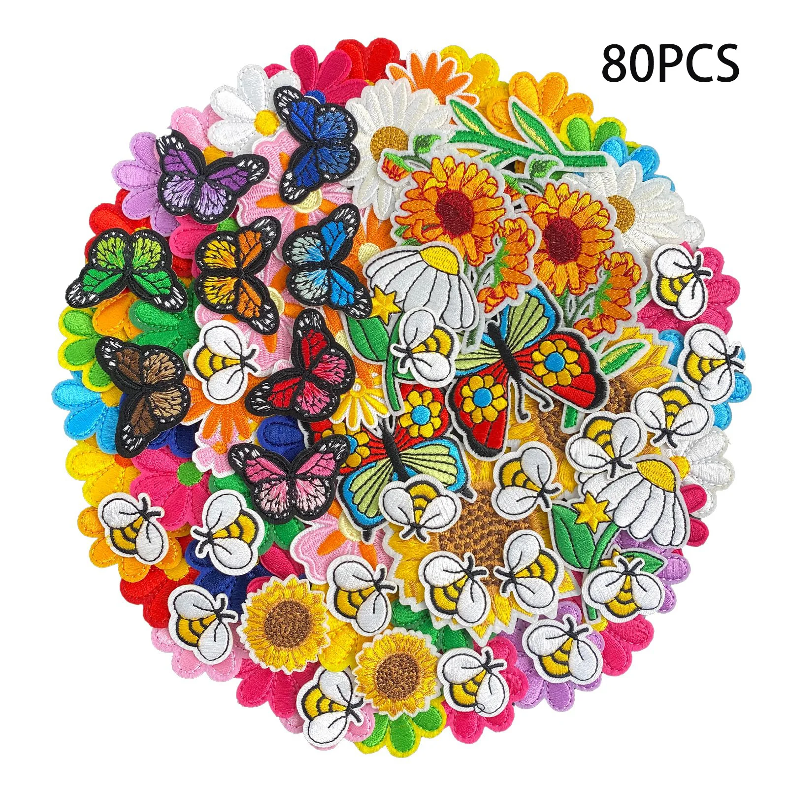 AXEN 80 Parches Termoadhesivos de Flores, Mariposas y Abejas, Apliques Bordados de Flores y Mariposas para Coser en Ropa, Sombreros, etc.