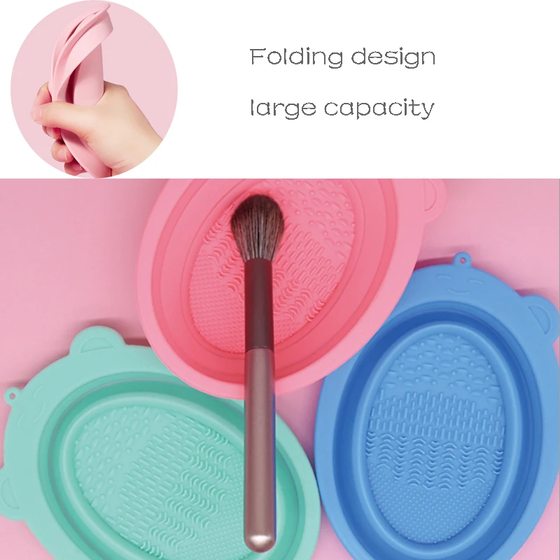 Makeup Brushes Cleaner Silicone Mat Folding Hangable Scrub Bowl Beauty Tool Washer Makeup Brush Cleaning Pad Brush Cleaning Tool