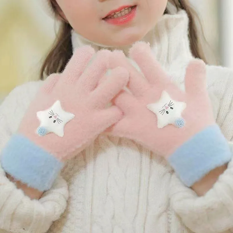 Wecute Little Star Cartoon Children\'s Warm Gloves For 6-13 Years Cute Jacquard Candy Color Knitted Gloves for Boys Girls gloves