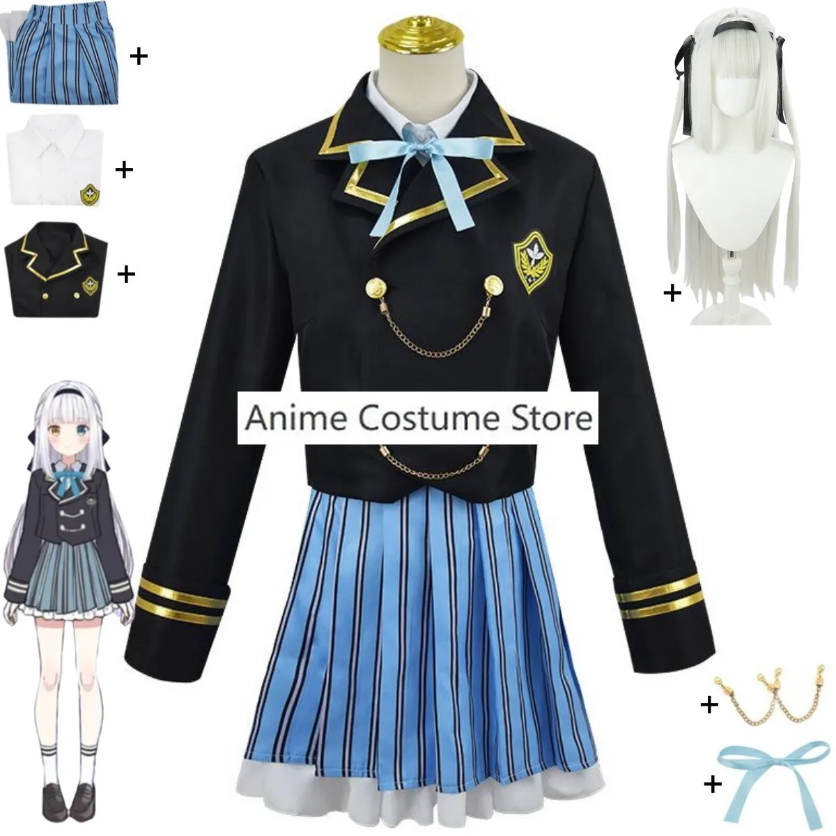 Костюм для косплея Kagura Mea из аниме «Виртуальный ютрубер», японская и южнокорейская школьная форма Jk, парик, Женский кавайный костюм