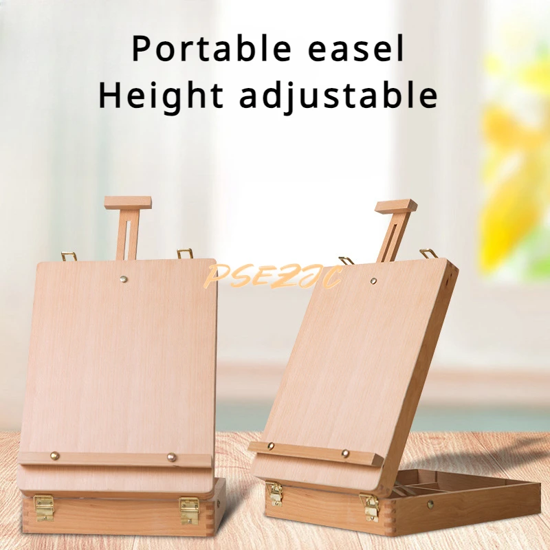 

Desktop Art Portable Art Storage Box with Adjustable Height Easel Painting Rounded Corner Easel