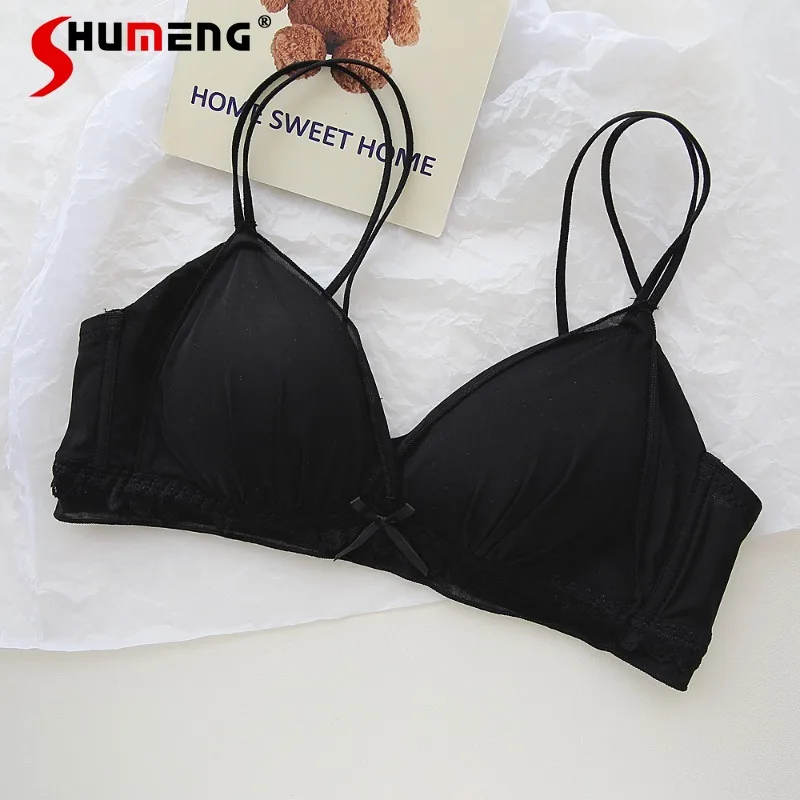 طقم حمالة صدر رافعة للصدر على الطراز الفرنسي للفتيات بأشرطة كتف مزدوجة ملابس داخلية قصيرة لاسلكية قابلة للتنفس للنساء #6