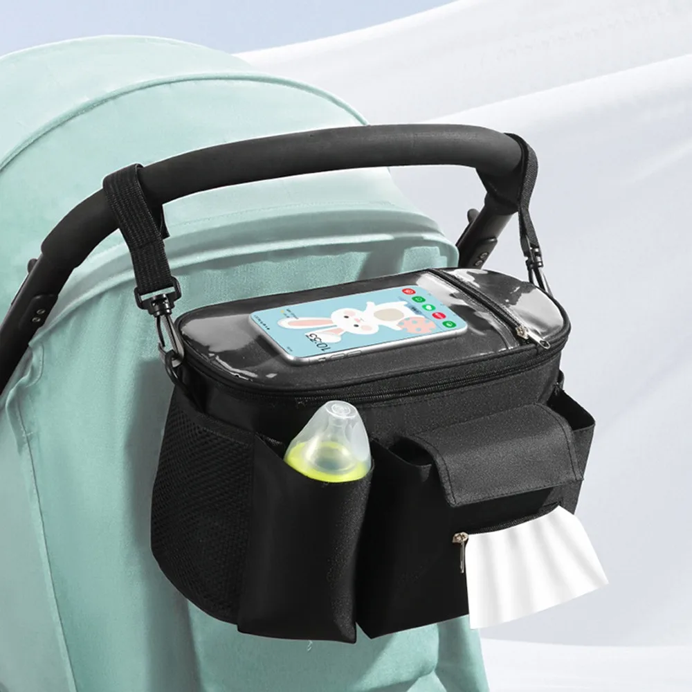 Organizador multifunción para cochecito de bebé, tela Oxford, impermeable, bolsa colgante para cochecito de bebé, almacenamiento de biberones de gran capacidad