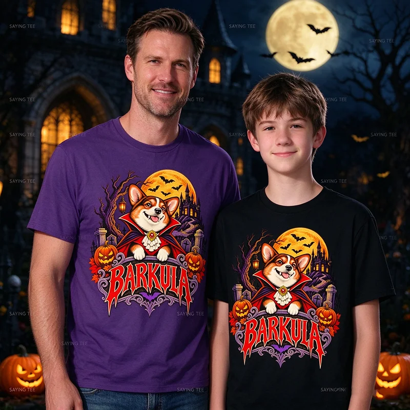 Barkula Corgi Vampire Funny Halloween Dog Lovers T Shirt Halloween Costume Y2k Horror Night Celebrations Spooky Dog Tee Shirts