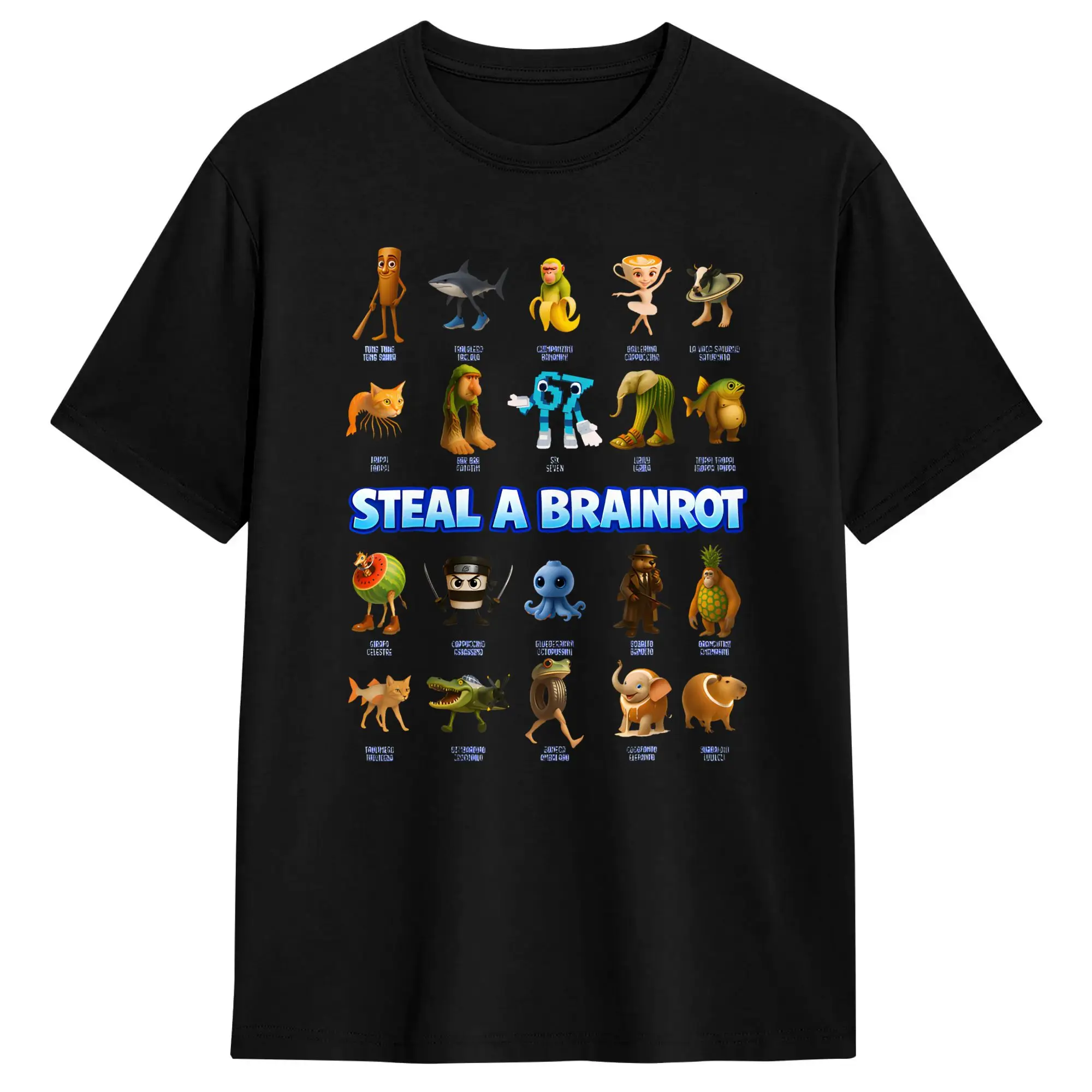 Vintage T-Shirt Summer Steal A Brainrot John Pork  Fashion T-Shirts  Cotton Tshirt for Men Y2K Classic Pattern Short Sleeve Tops